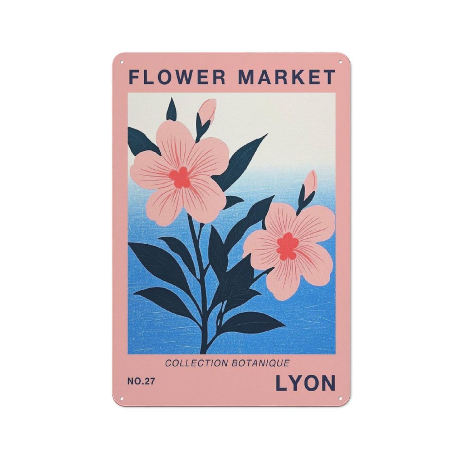 Junmoney Style-23 Lyon Flower Market Print Retro Tin Wall Plaque 30X20cm For Home Office Or Studio, For Cooler-Month Interiors With Retro Character