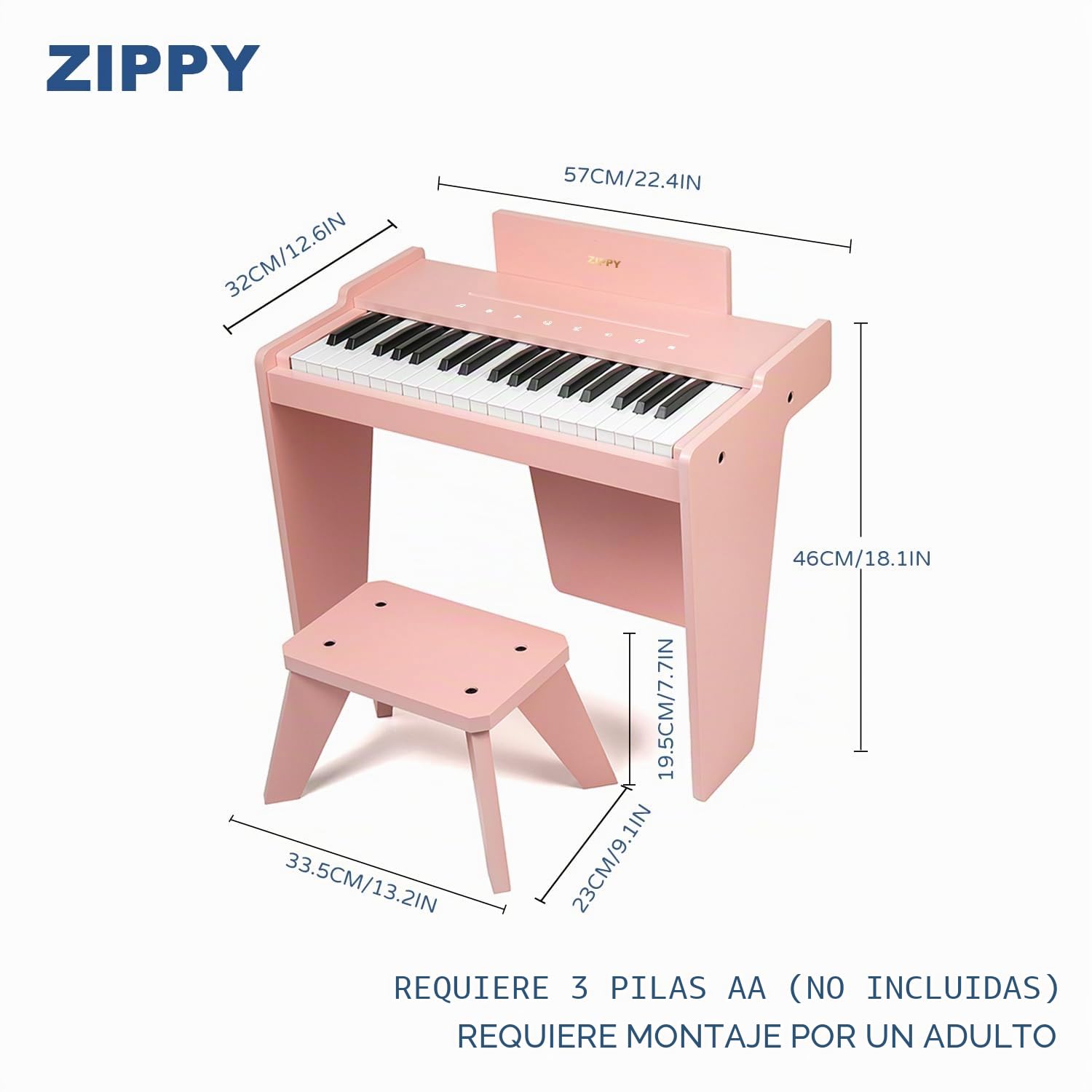Teclado de Piano para niños, Piano Digital de 37 Teclas, Juguete de Instrumentos de Aprendizaje de música, Piano de Madera para 3 + niñas y niños (Rosa Plus)