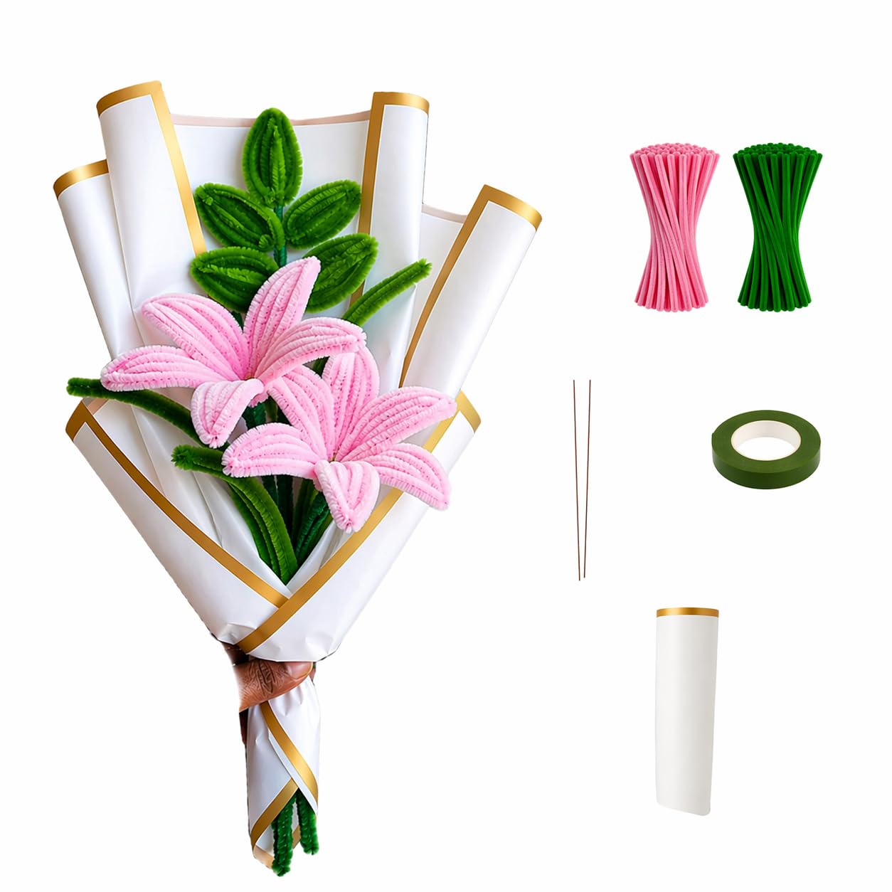 M.F.H CUTE PIPE CLEANER MINI BOUQUET KIT – Soft Chenille Stems for DIY Mini Flower Bouquet Making | Flexible Bendable Craft Sticks for Art, Decor, School Projects & Handmade Gifts (Multicolor Pack) (BABY PINK LILY)-image-43