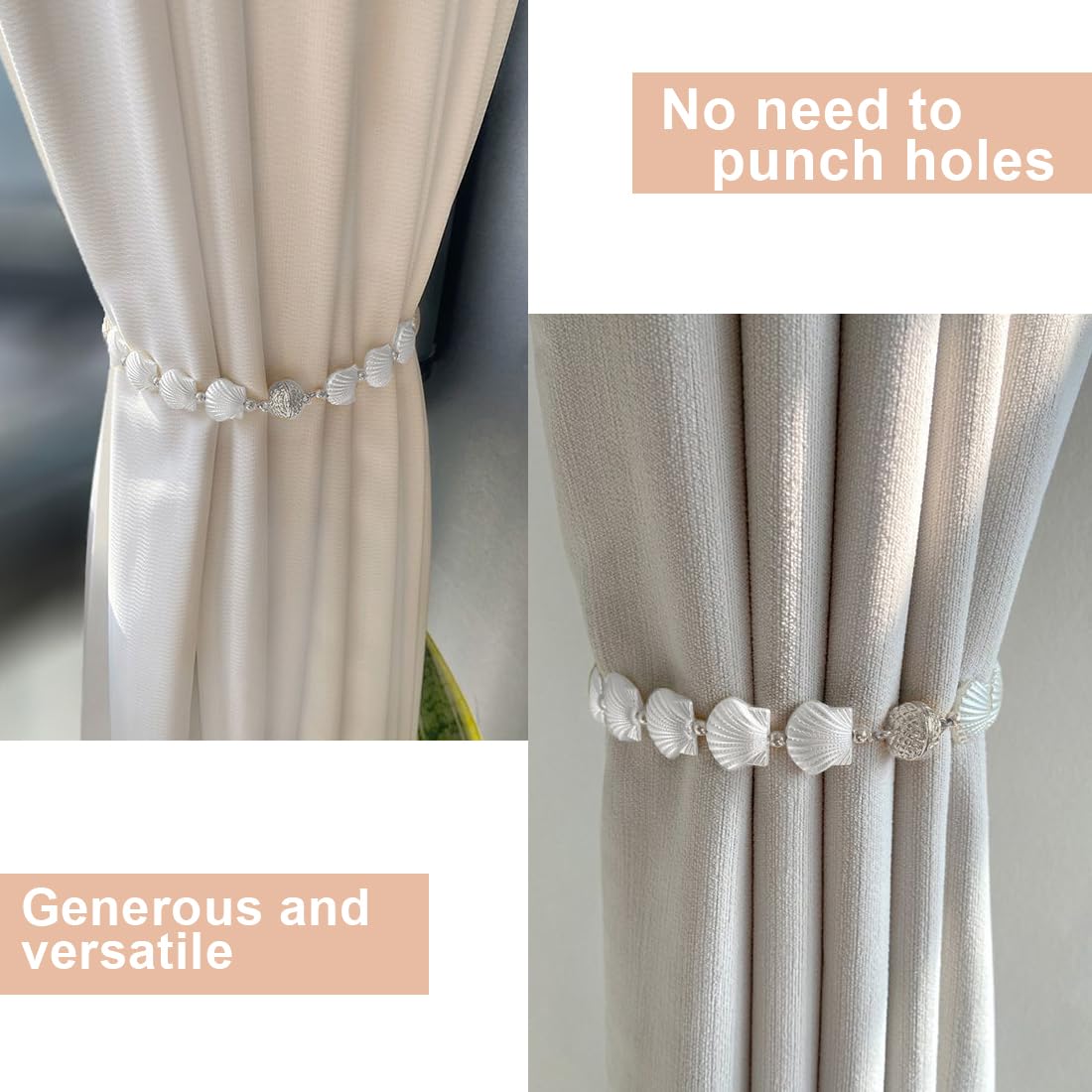 Fermatende Magnetiche Xiuyer - 4 Pezzi, Nero, 47 Cm, Per Tende Interne Ed Esterne - Foto 4