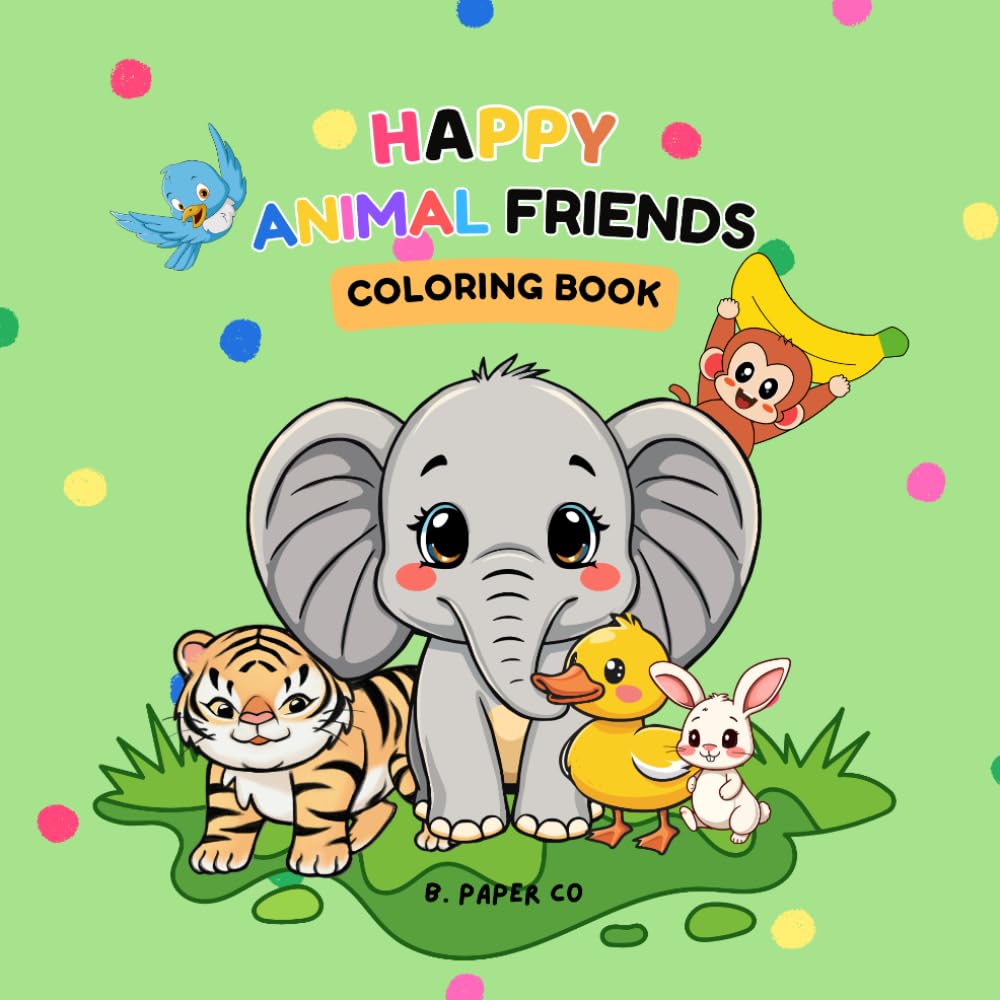 Happy Animal Friends: Bold & Easy coloring book for kids