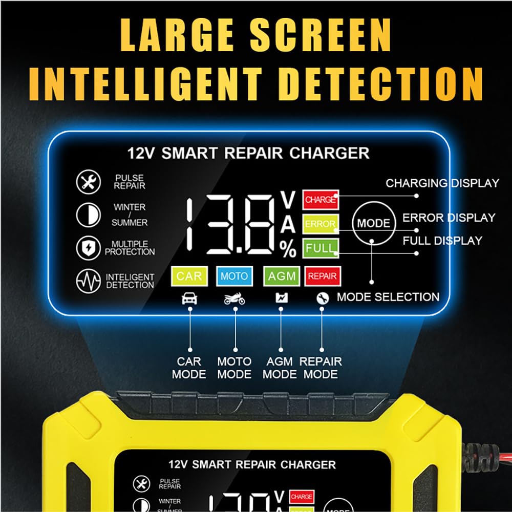 Car Battery Charger,6 AMP,12V Smart Battery Trickle Charger Automotive 12V Battery Maintainer Desulfator for Car Truck Motorcycle Lawn Mower Marine Lead Acid Batteries