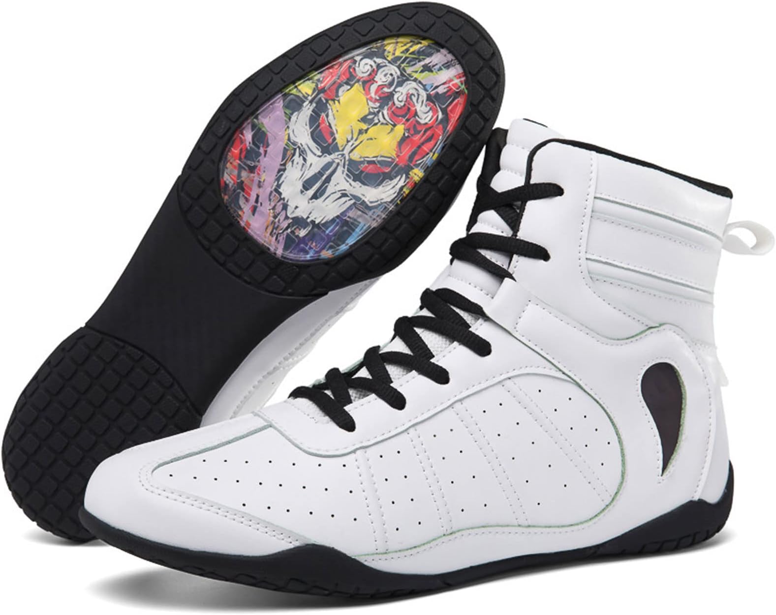 ZXLLOWomen's Boxing Boots,Men's Boxing Shoes,Pro Wrestling Shoes,Fighting Fitness Training Boxing Footwear,Wear-Resistant,Cushioning,White,Blue,Black