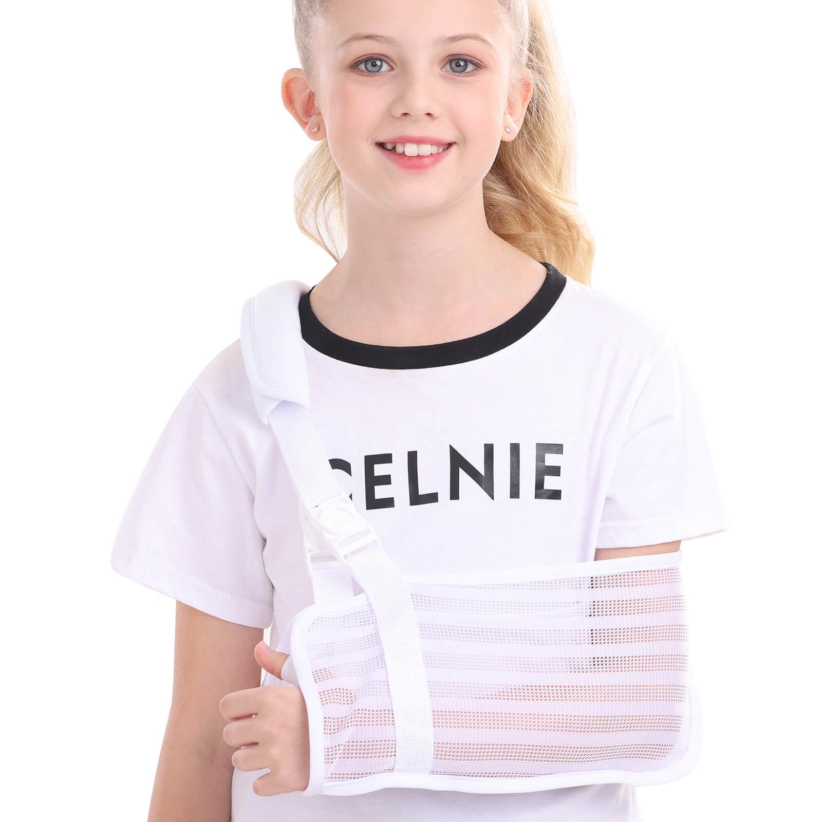 Ledhlth Kids Arm Sling for Boys and Girls, Premium Mesh Toddler Arm Sling for Shoulder Elbow Wrist Injury, White (Small)