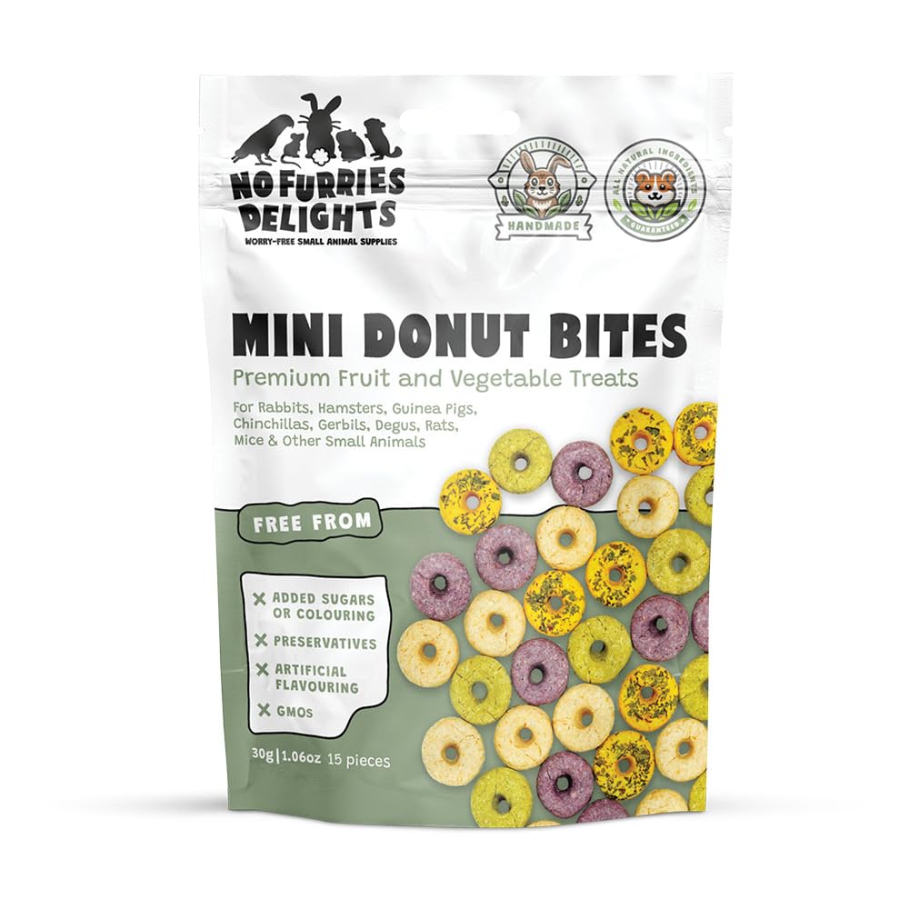 100% All Natural Treat for Rabbit Hamster Guinea Pig Chinchilla Pet Rat Mice, 15pcs Mini Donuts Variety Pack (30g)