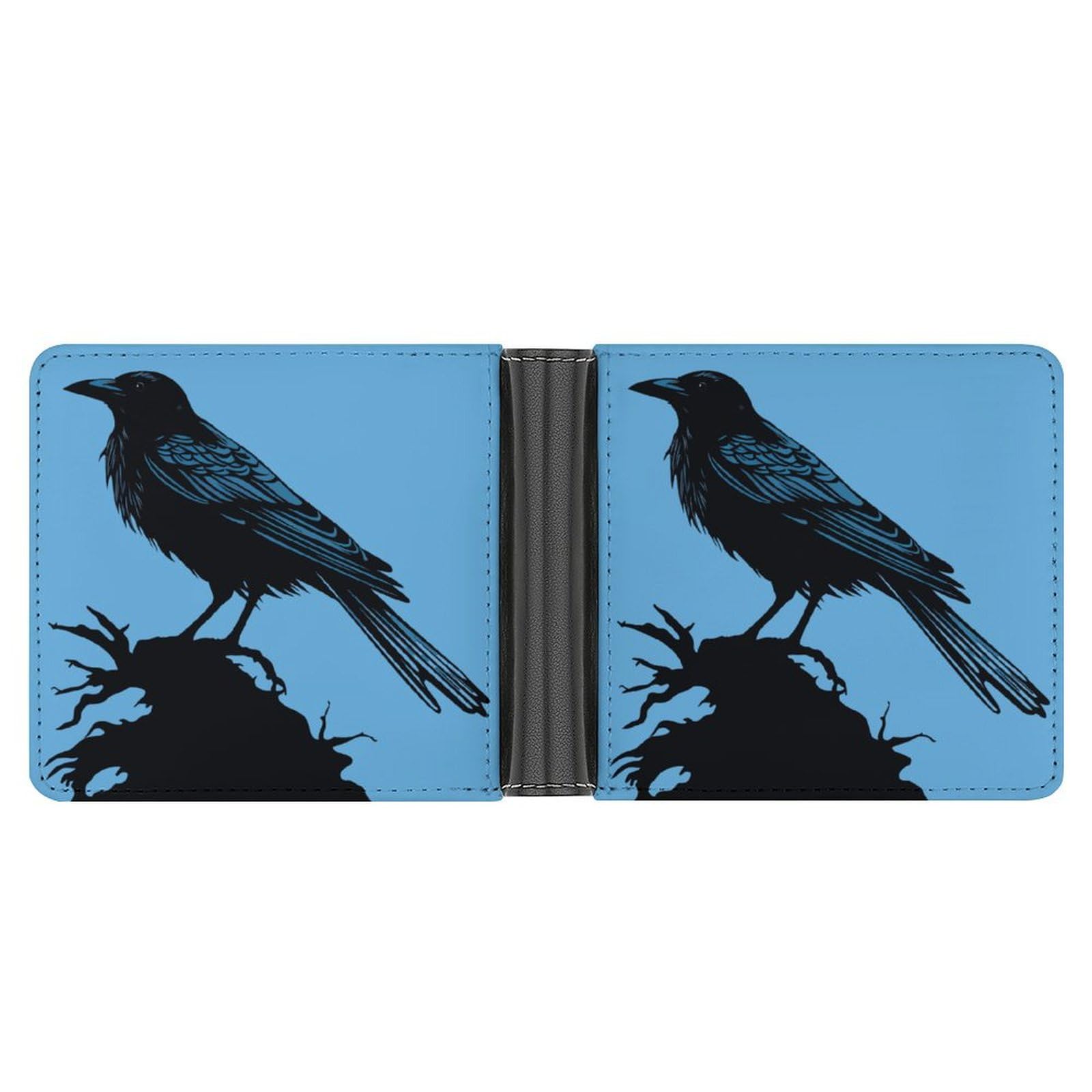 Beautiful Black Crow Bifold Wallet PU Leather Coin Purse Lightweight Credit Card Holder Wallet Money Clip