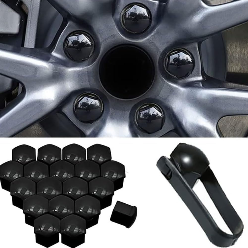 Pertid A/Black 20 Pcs Cr Wheel Nut Covers Cps For Peu-Geot 306 307 308, Custom Hexgonl Cp Bolt Cover Tyre Hub Nti Theft Protect Ccessories,-17Mm