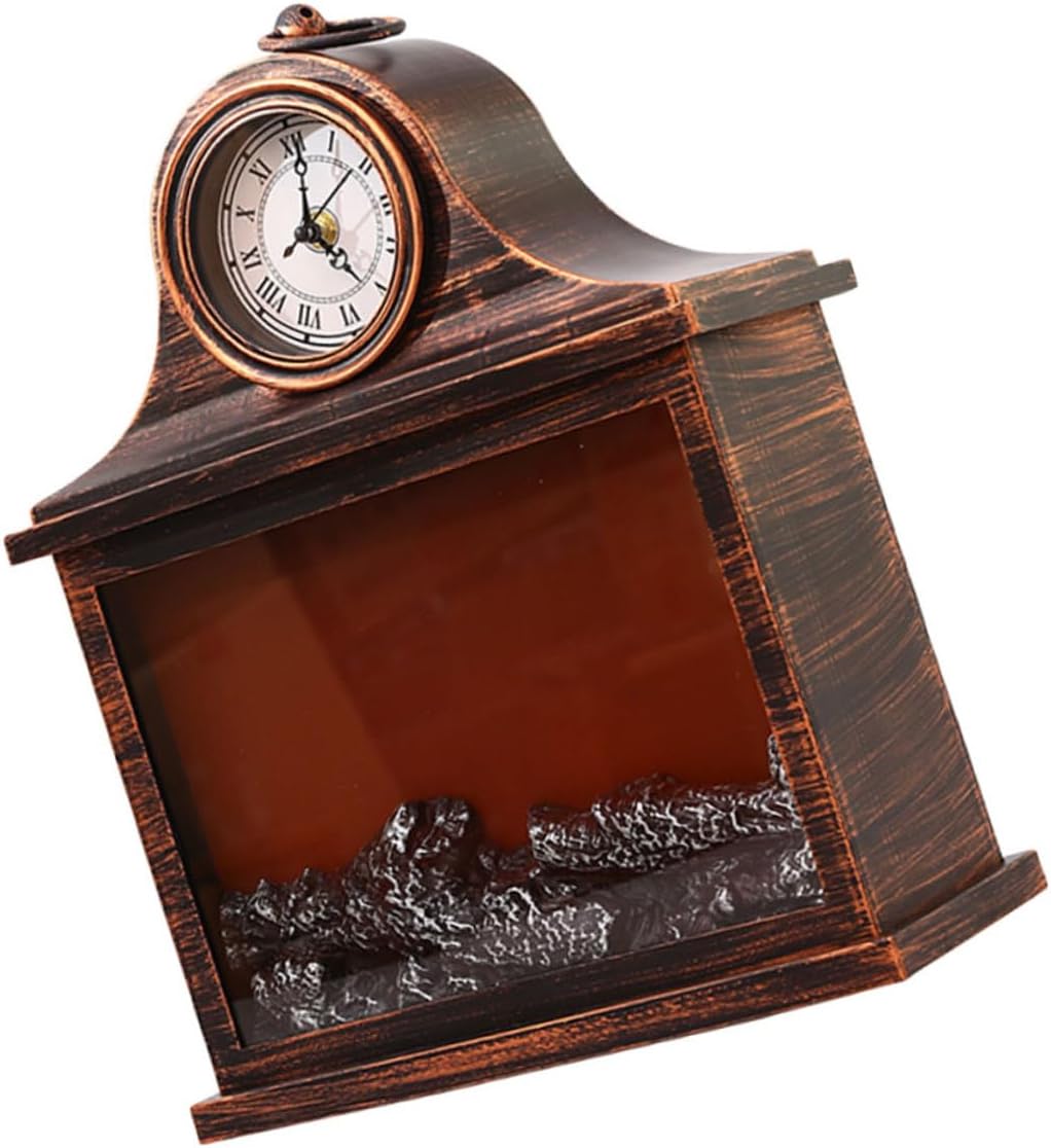 STOBAZA 1pc Retro Fireplace Lantern Realistic Led Flame Effect Decorative Clock Pendant for Living Room Christmas Scene Decor Use