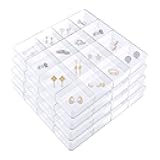 4 PCS Stackable Jewelry Organizer Tray, Plastic Storage Box with 16 Mini Grid (1.57''), Clear Organizer Tray for Drawer Dresser Vanity Desk, Jewelry Storage Box for Necklaces Bracelets Rings Earrings