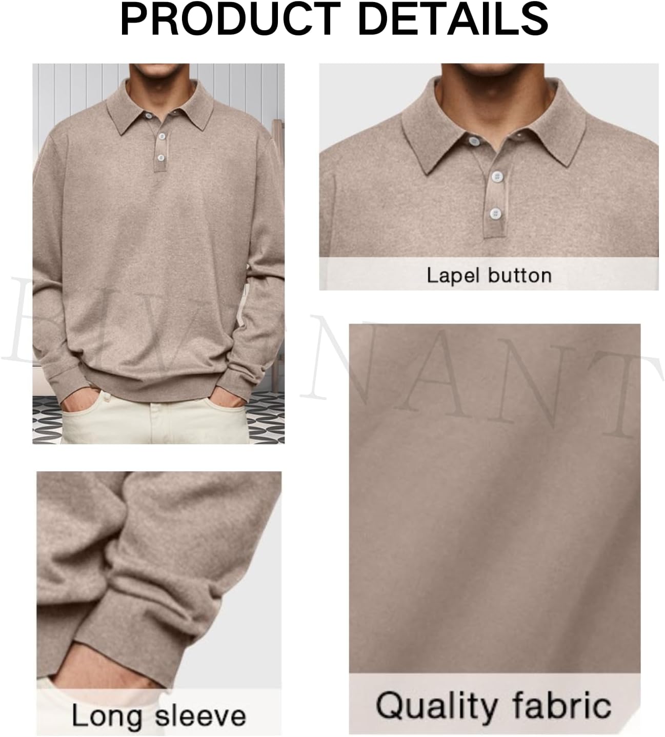 Mens Casual Knit Polo Collared Sweatershirt Business Fall Winter Long Sleeve Solid Color Color versatile Top - Image 4