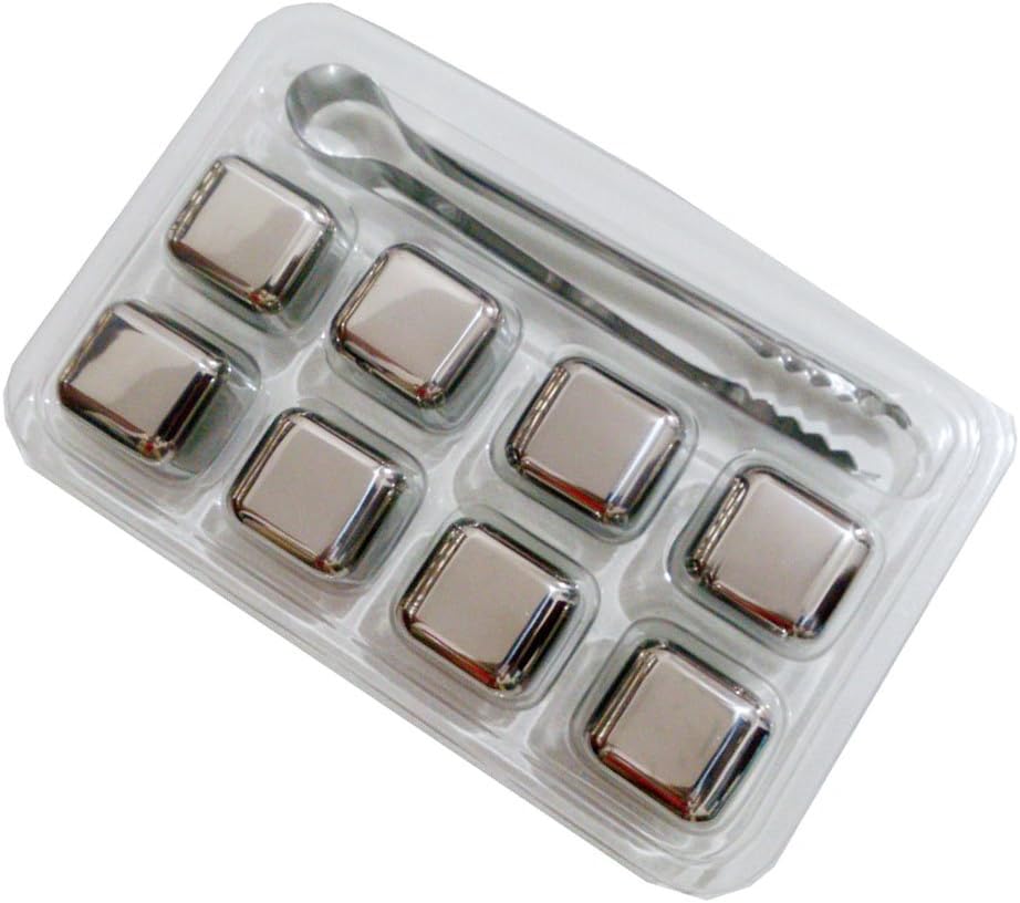 Pipi Kitchen, Stainless Steel Ice Cubes, Whisky Stone-set of 8 with Plastic Storage Box and Tongs, Enjoy Your Spirit Without Any Water