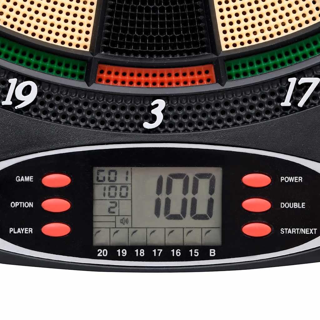 Cible de fléchettes électrique en polypropylène noir avec 18 jeux et écran LCD, 37,5 x 43 cm, 6 fléchettes, pointes de rechange, idéale pour la maison, les fêtes, le bureau et les loisirs