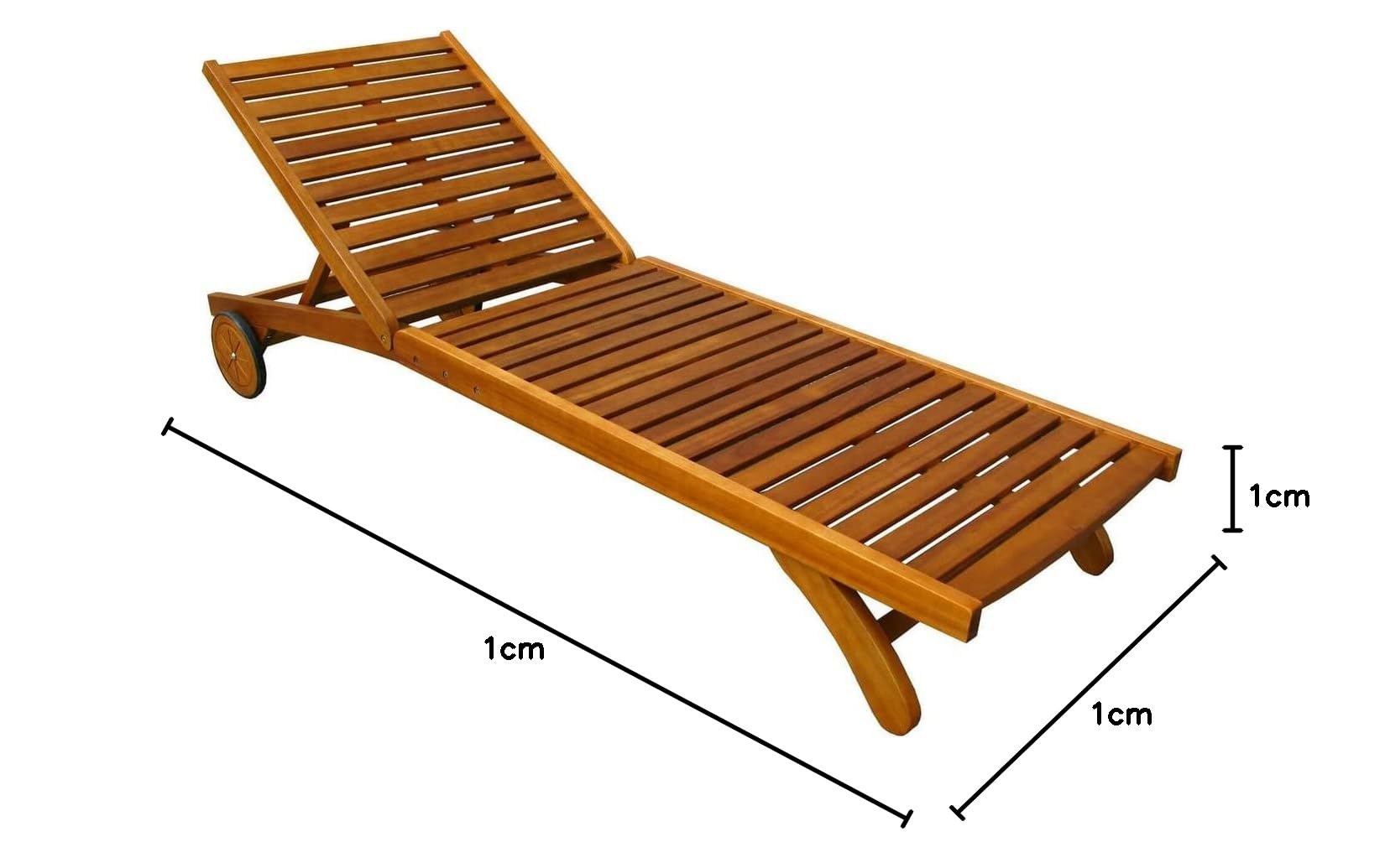 Lettino prendisole con ruote regolabile in 9 posizioni di legno massiccio mod. Acacia
