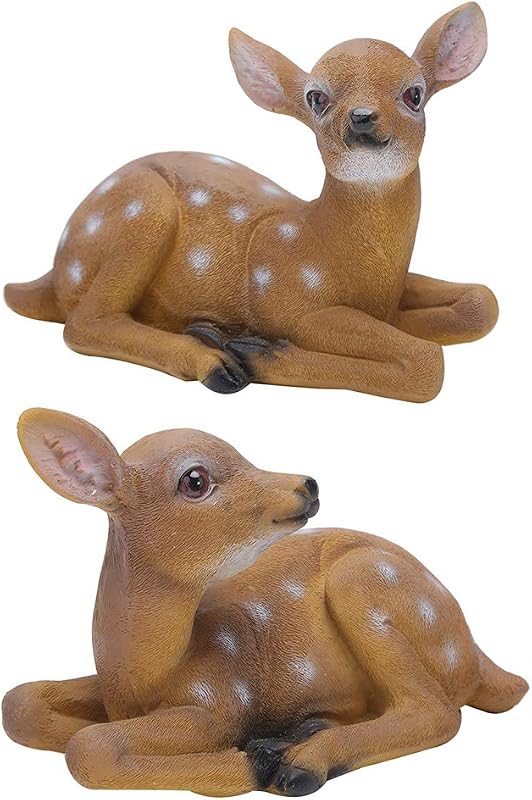 Agatige 2Pcs Simulation Deer Garden Sculpture, Garden Lawn Statue for Outdoor Decoration