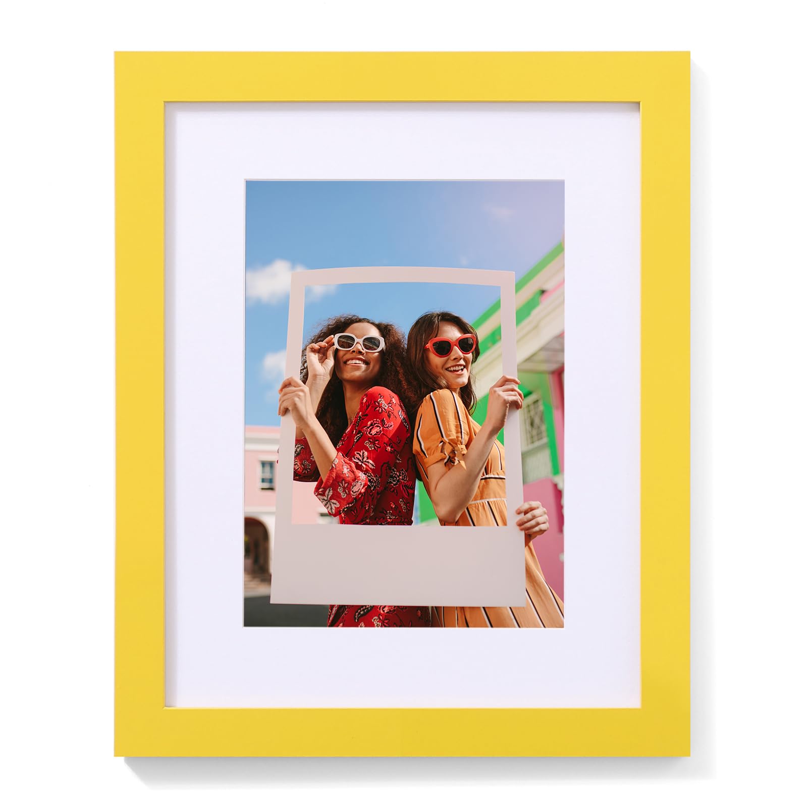 Vittanly 8x10 Picture Frame, Engineered Wood with Shatter Resistant Plexiglass, Display Pictures 5x7 with Mat or 8x10 without Mat, Photo Frame for Wall or Table Top Display, Yellow, 1 Pack