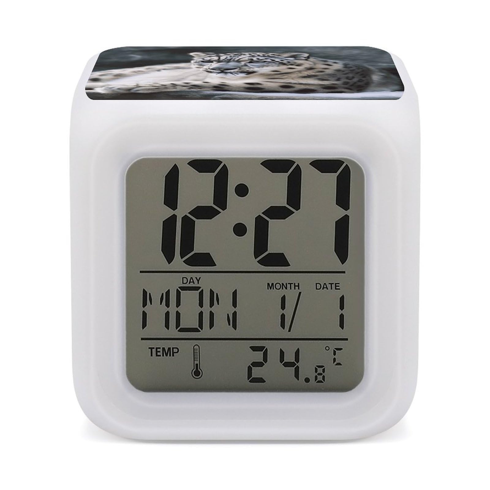 VstaDank Snow Leopard Digital Alarm Clock LED Display Screen Color Change Alarms Clock Smart Alarm Clock Wake Up Digital Clocks with 7 Color Nightlight for Bedroom