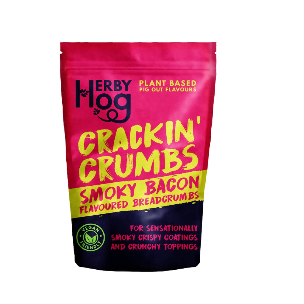 Bacon Flavoured Seasoned Breadcrumbs – Smoky – 120g – Plant Based and Vegan Friendly – 4 Servings – Ready to Use - Resealable Packet – Made in The UK by Herby Hog