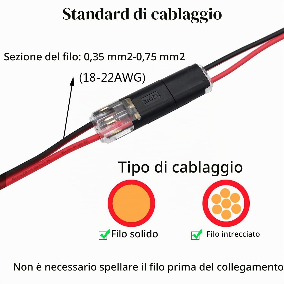 Connettori Bassa Tensione, CTRICALVER 10 pezzi 2 pin Connettore a Filo, non richiede spelafili, per cavo da 18/22 AWG (tipo I)
