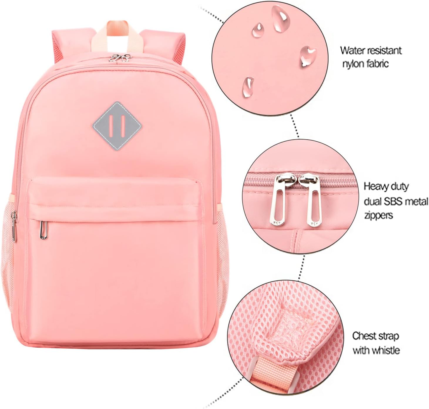 KCY Backpack for Boys Girls, Casual Daypack with Water Bottle Pockets Lightweight & Waterproof for Men Women Travel Work for Teenagers Kids School Bag Bookbag, Pink: Clothing, Shoes & Jewelry