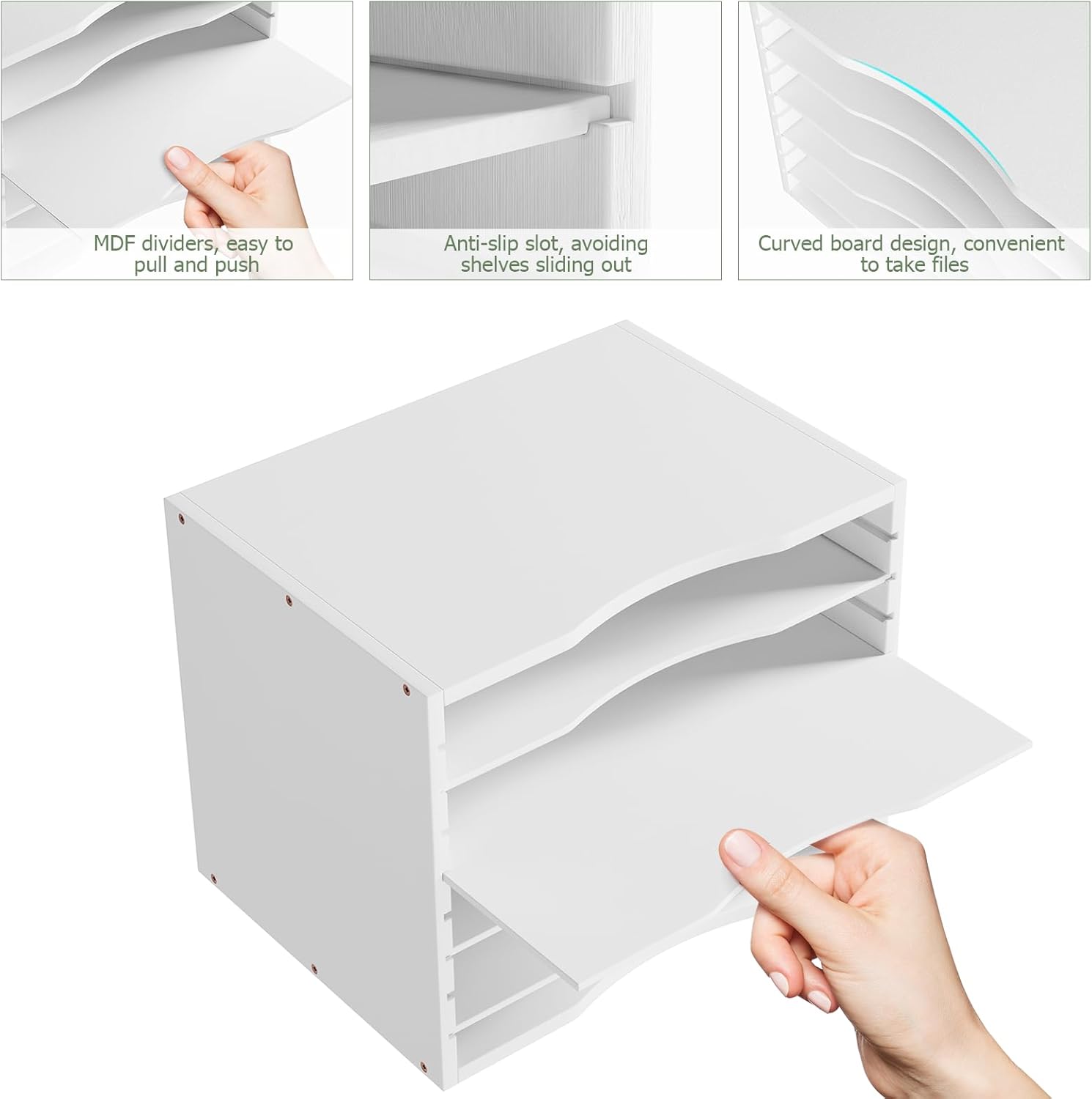 Bamjoy Bamboo 5 Tier Desktop Organizer, Paper Organizer Mail Sorter, File Holder Letter Document Storage with Adjustable Shelves for School Home Office, White