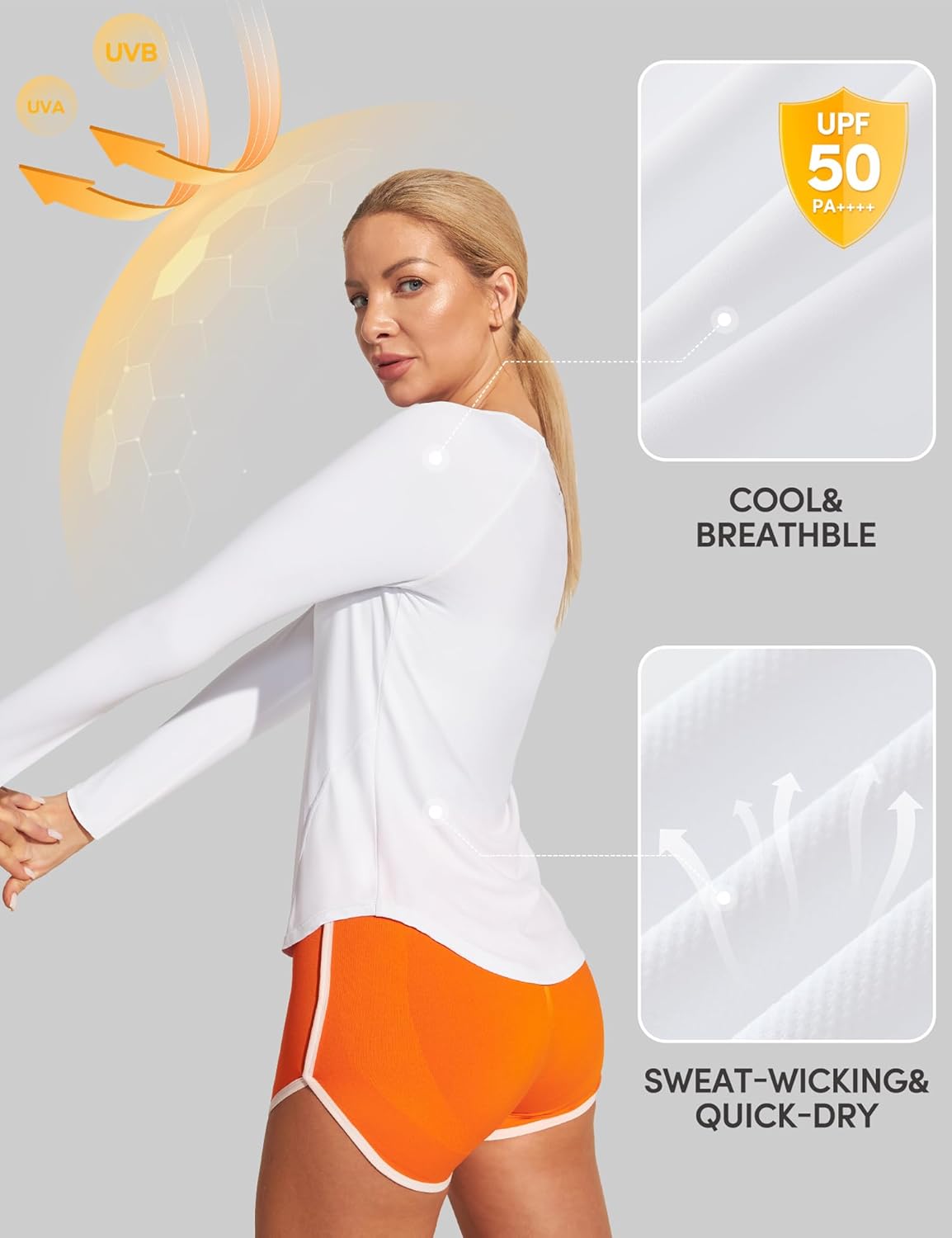 IUGA Rash Guard for Women with Pockets UPF 50+ SPF Shirts for Women Long Sleeve UV Sun Protection Clothing Hiking Swim Shirt - Image 3