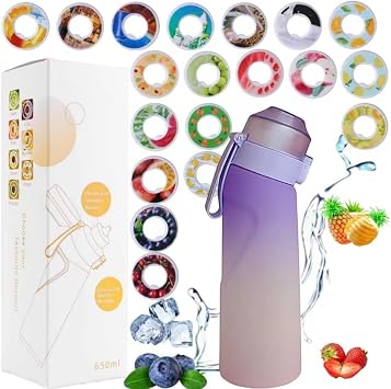 650ml Fruit Fragrance Water Bottle, Gradient Color Air Water Bottle with 19 Flavor Pods, BPA Free Sports Air Water Up Bottle, Sugar 0 Calories, Sports for Fitness Yoga Outdoor B