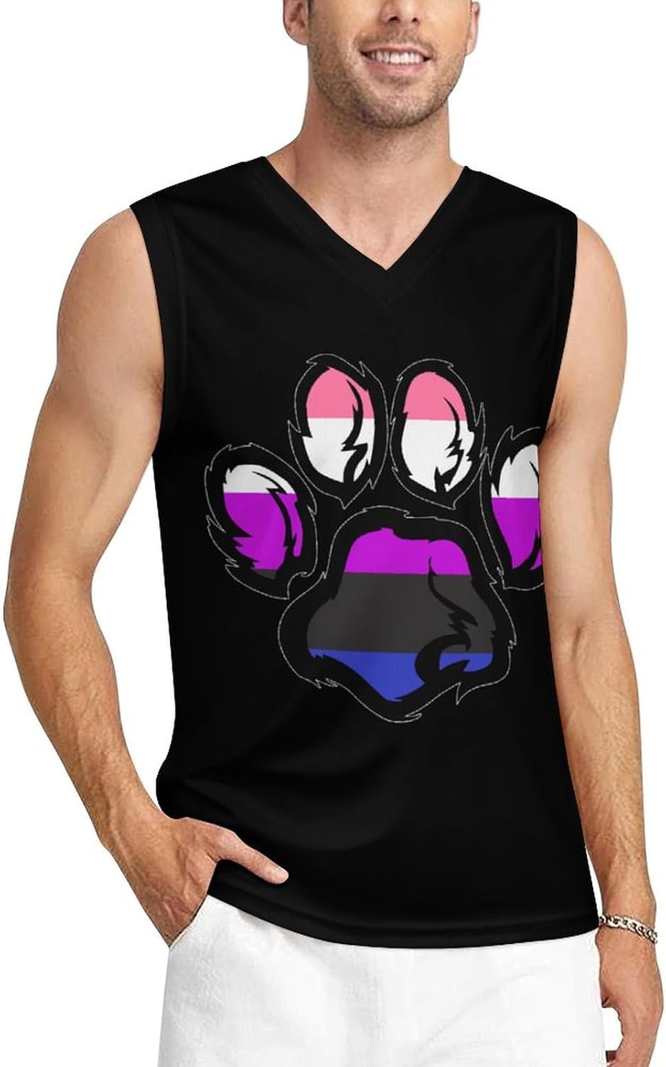Paw Genderfluidity Flag Men's V-Neck Basketball Tank Top Sleeveless Workout Tank Shirts Gym Fitness Tees Vest