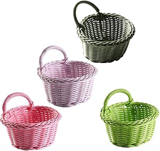CIYODO 4pcs Easter Basket Vintage Decor Fruits Vegetable Basket Desk Topper Tabletop Decor Multi-function Woven Basket Wall Mounted Fruit Basket Kitchen Key Plastic Rattan Wall