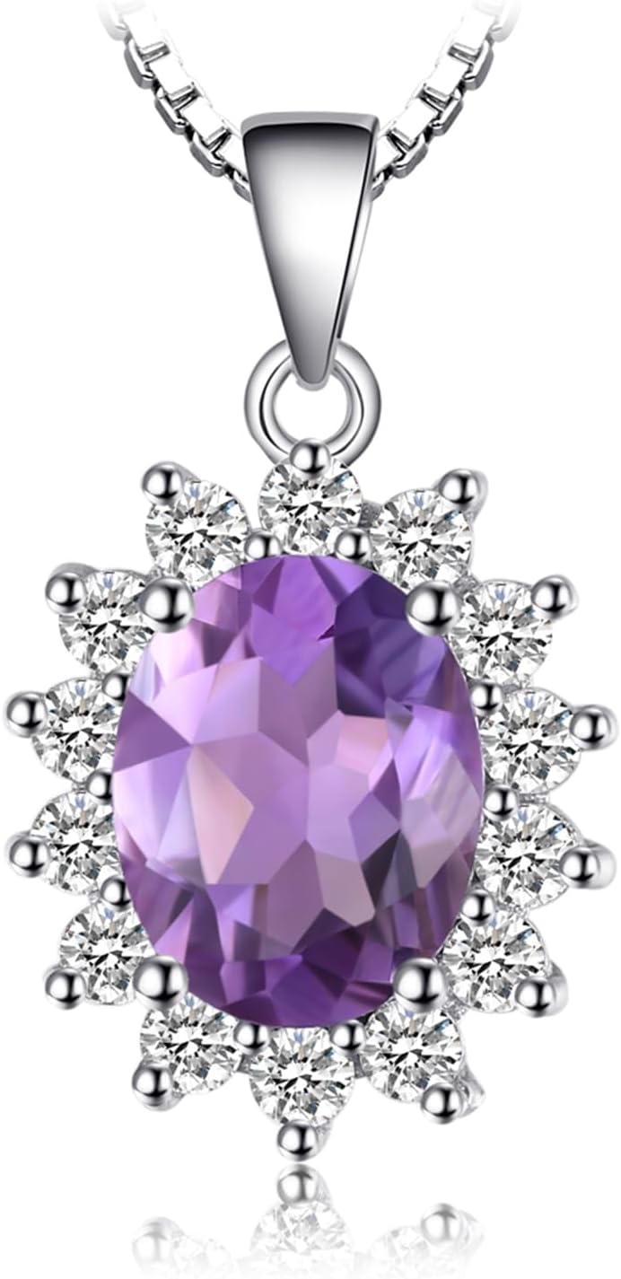 JewelryPalace Princess Diana Kate Middleton Natural Amethyst Citrine Garnet Peridot Topaz Created Ruby Sapphire Simulated Emerald Pendant Necklace for Women, 925 Sterling Silver Gemstone Jewelry Set