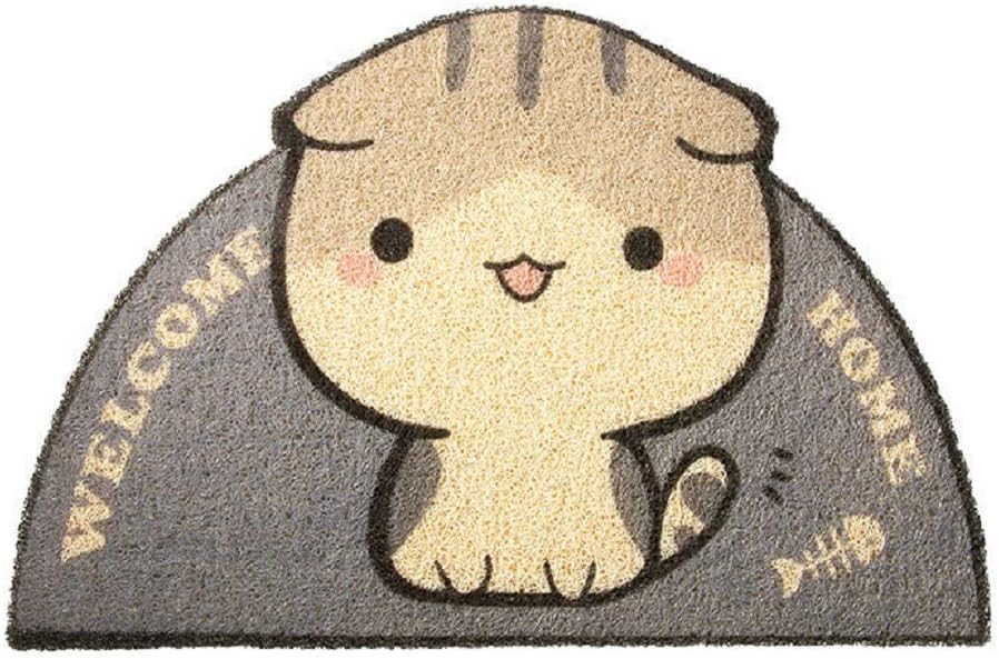 ENFILY23.6x15in Pet Cats Litter Mat, Water Proof PVC Cute Feeding Mats, Non-Slip Pets Meal Eating Bowl Pad, Easy Clean Washable Pet Accessories (Fold-Eared cat)