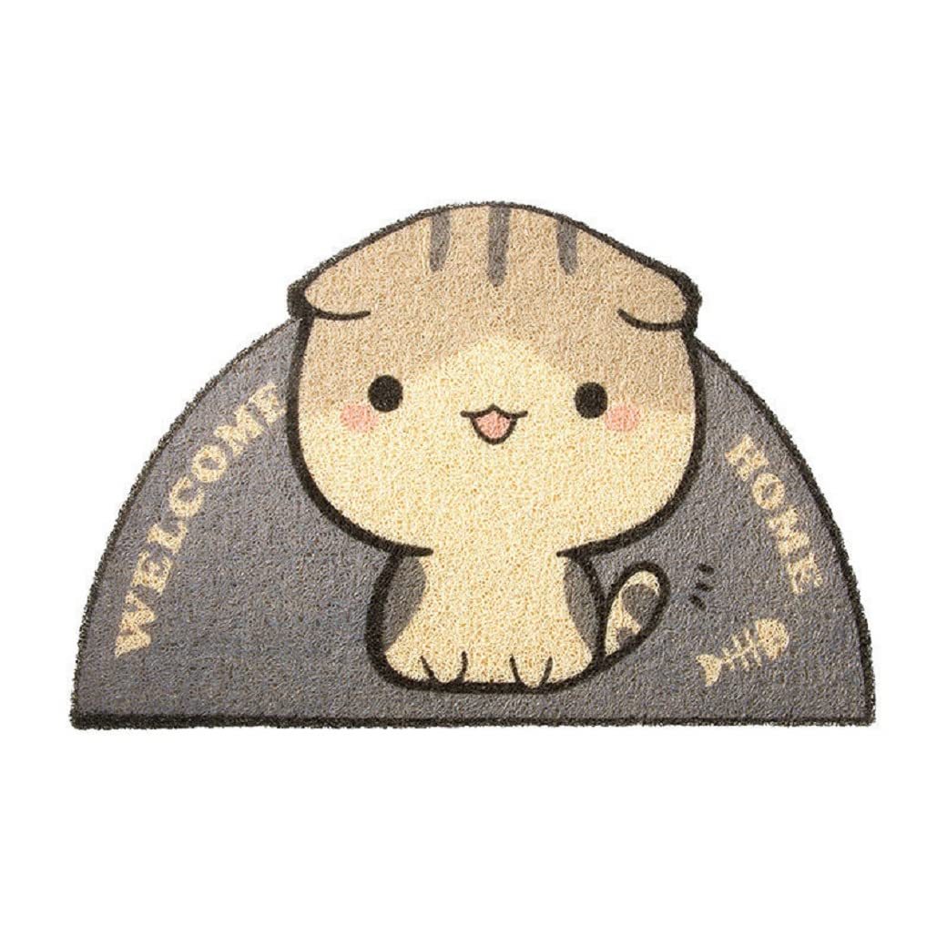 ENFILY23.6x15in Pet Cats Litter Mat, Water Proof PVC Cute Feeding Mats, Non-Slip Pets Meal Eating Bowl Pad, Easy Clean Washable Pet Accessories (Fold-Eared cat)