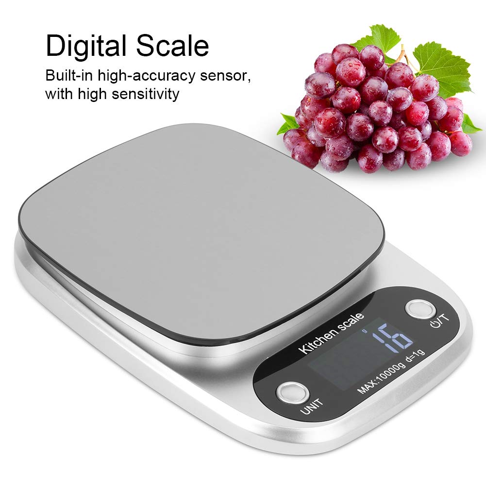 Żywność waga kuchenna waga do pieczenia Mini przenośna waga elektroniczna ze stali nierdzewnej cyfrowa waga gram i uncja dokładna waga srebrny 10 KG/1G