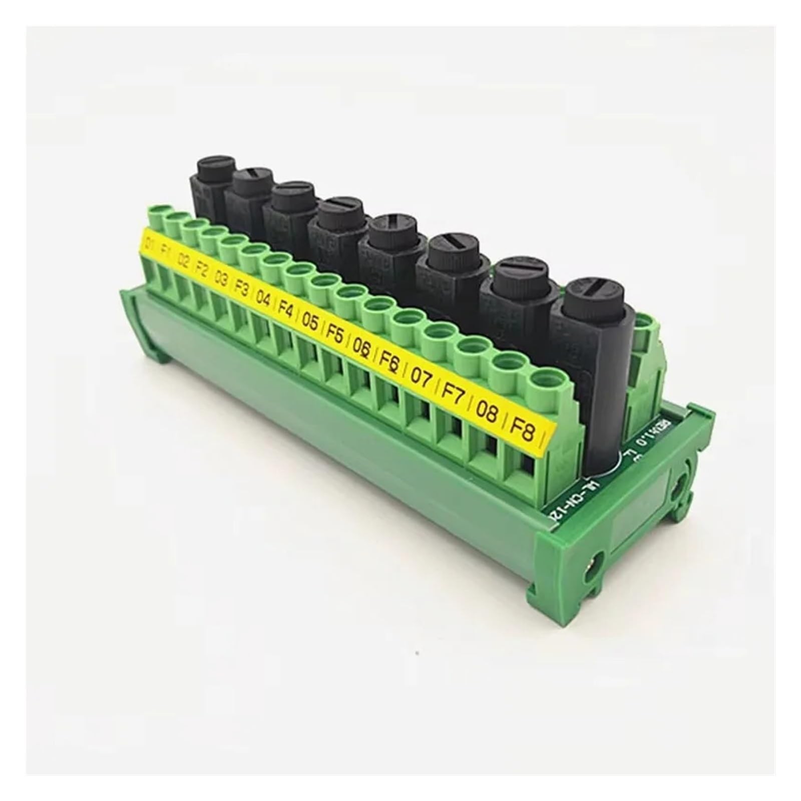 Montaggio su guida DIN Fusibili a 8 canali Modulo di distribuzione con morsettiera a vite a 16 posizioni Modulo di distribuzione 10A 5x20mm Portafusibile nero(8 Channel)