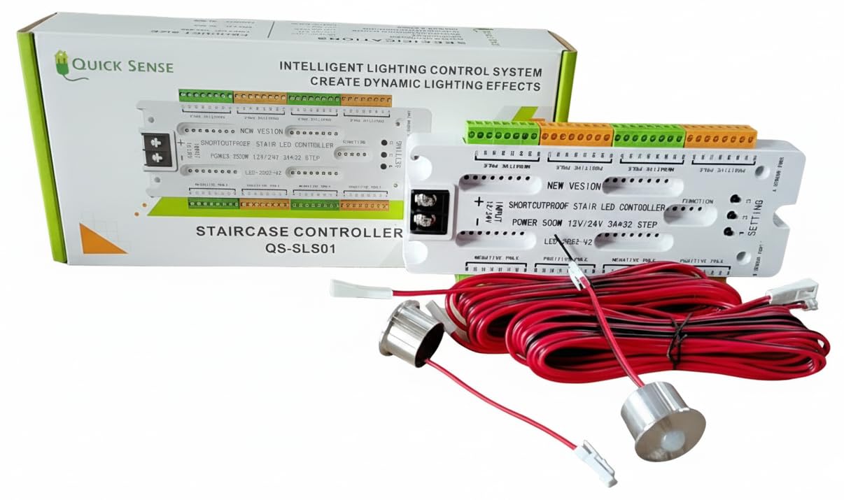 Quick Sense 32-Channel LED Stair Motion Sensor Controller Kit | 5m Strip Light | 12V/24V DC | 2 PIR Sensors | Model V2-STEP-1002-image-2