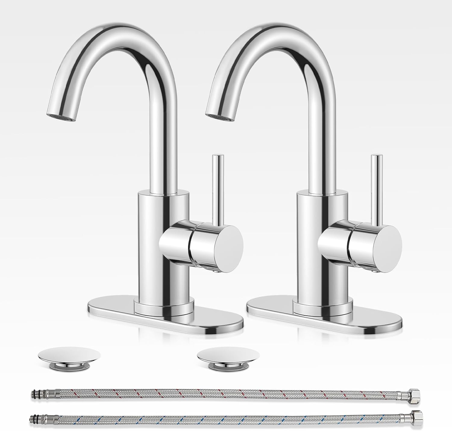 Bathroom Sink Faucet Set with Pop Up Drain and 2 Supply Hoses, Bathroom Faucets 1 or 3 Hole Sink Single Handle, Modern 360° Swivel Small Mini Kitchen Faucet, Chrome