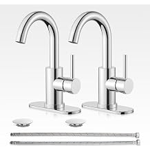 Bathroom Sink Faucet Set with Pop Up Drain and 2 Supply Hoses, Bathroom Faucets 1 or 3 Hole Sink Single Handle, Modern 360 Swivel Small Mini Kitchen Faucet, Chrome