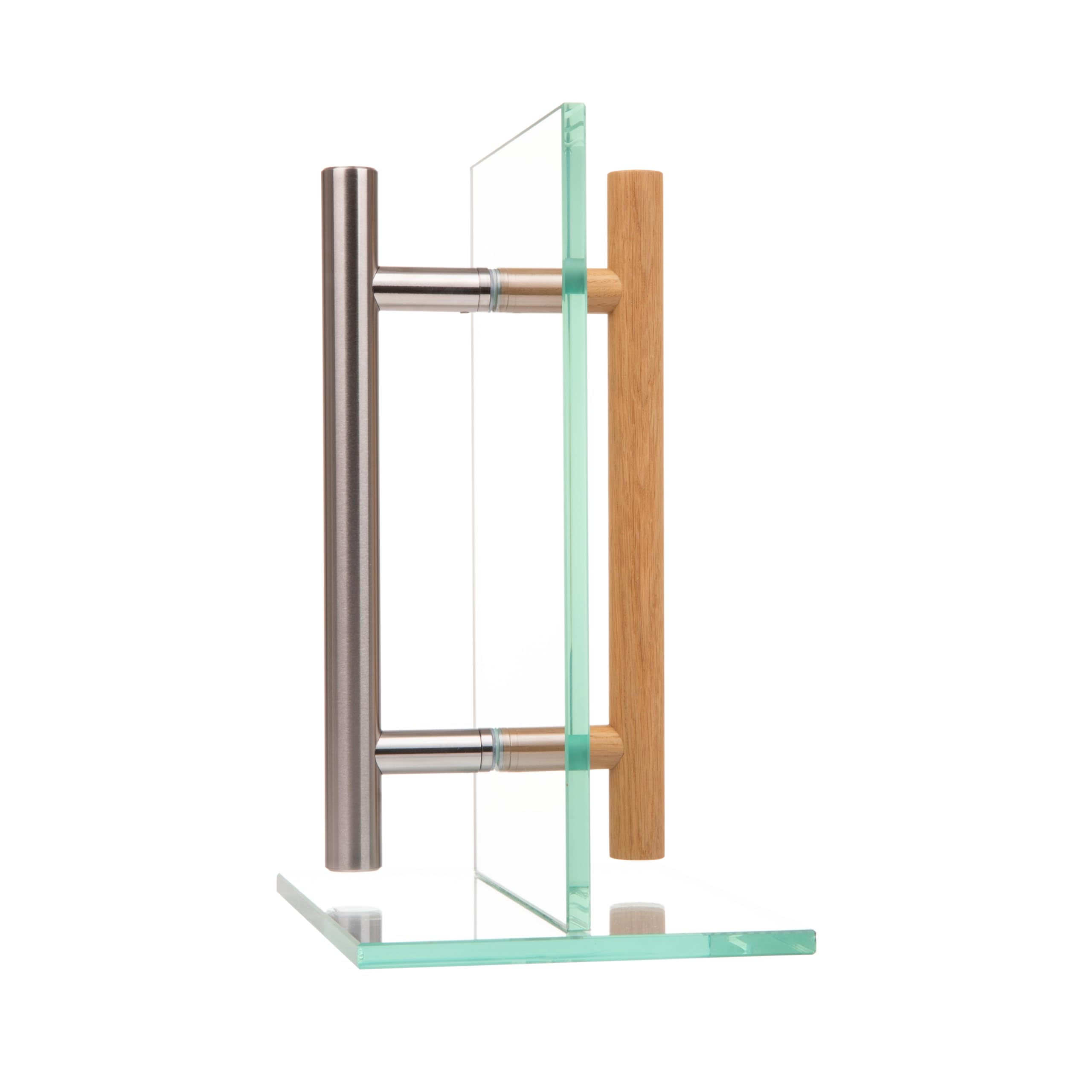 MLS Maniglia per sauna e SPA, Coppia di Maniglie per Porte, Sensazione Piacevole al Tatto, Combinazione di Maniglie in Acciaio Inox e Legno, per Porte Interne in Vetro e Legno, 600 mm