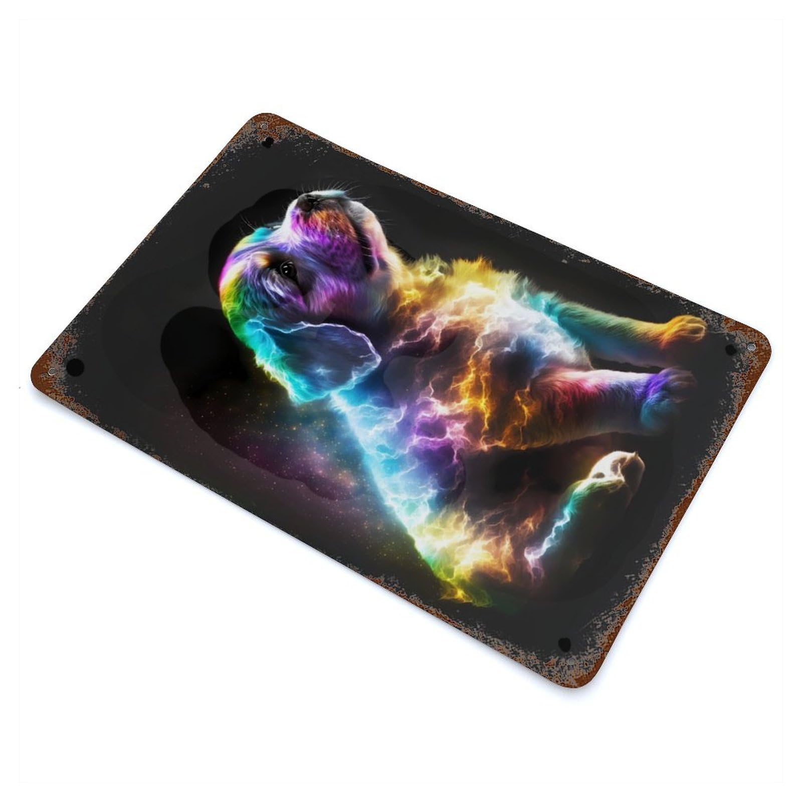 Cute Galaxy Puppy Retro Metal Sign 11.8"x7.9", for Pub, Kitchen And Man Cave Decor, Industrial Home Decor