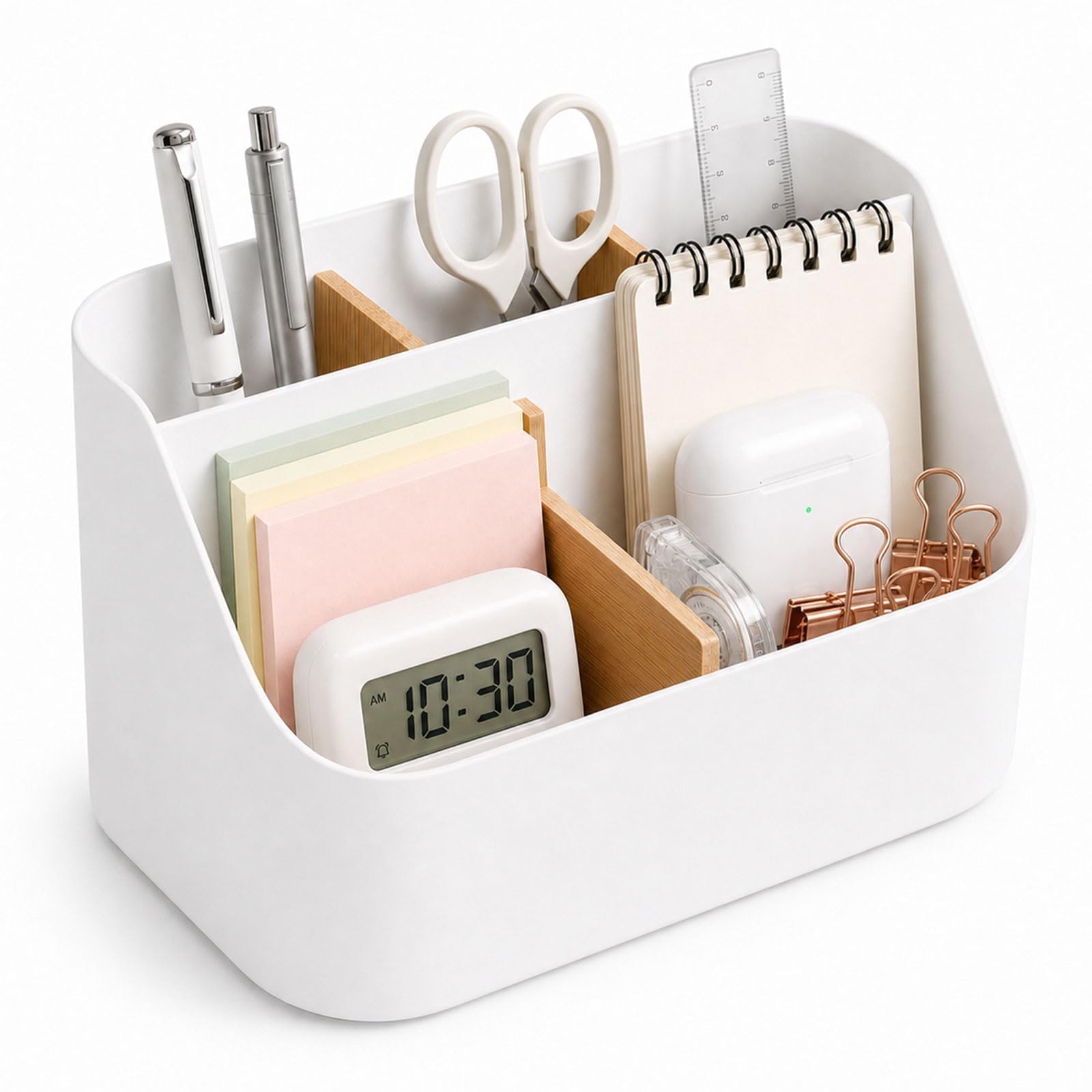 Desk Organiser for Remote Control& Pen, Storage Caddy with Bamboo Dividers