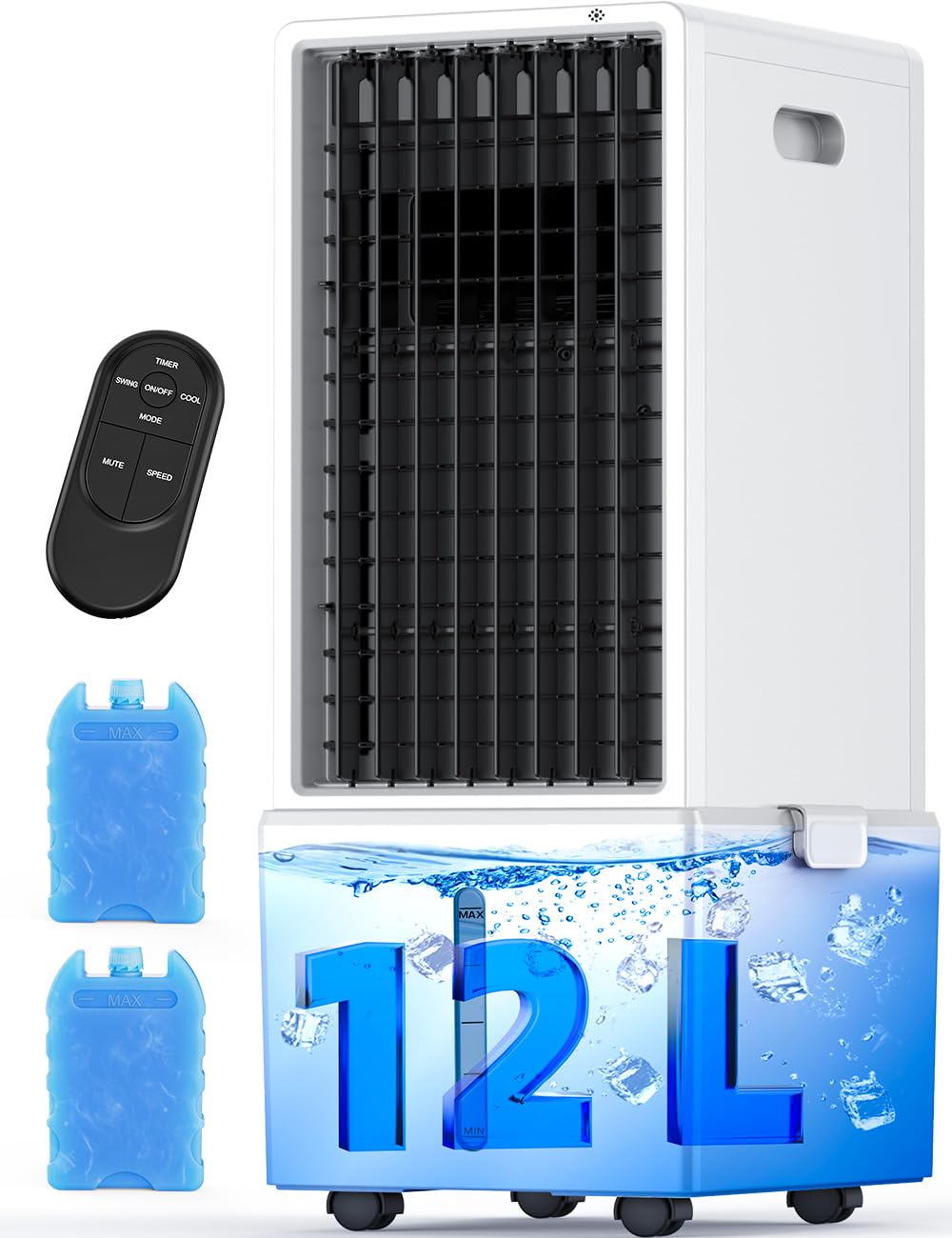 HIFRESH Air Cooler for Room Cooling, Remote & Touch, 4 Modes & 4 Speeds, 31Ft Air Throw, 12H Timer, 12L Tank for 24H Cooling, Waterless Alert, 2 Ice Packs, Low Power Consumption Tower Coolers for Home-image-33