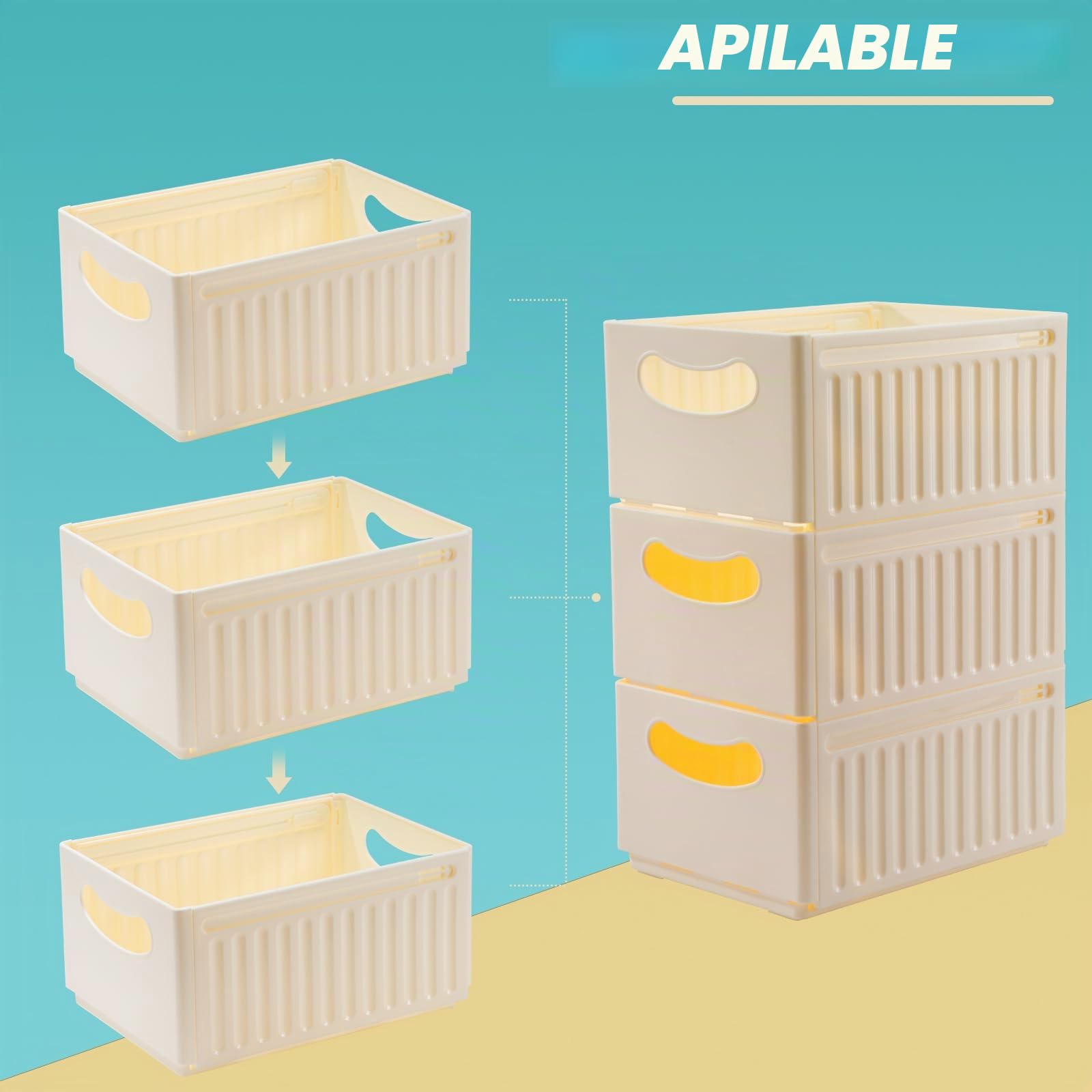 Caja De Almacenamiento Para Hogar Cajas Organizadoras De Plastico Sin Tapa Con Asa Organizador De Nevera Cajas Plegables De Almacenamiento Para Baño Cocina Armario Oficina 3 Piezas (47.5*28*25cm)