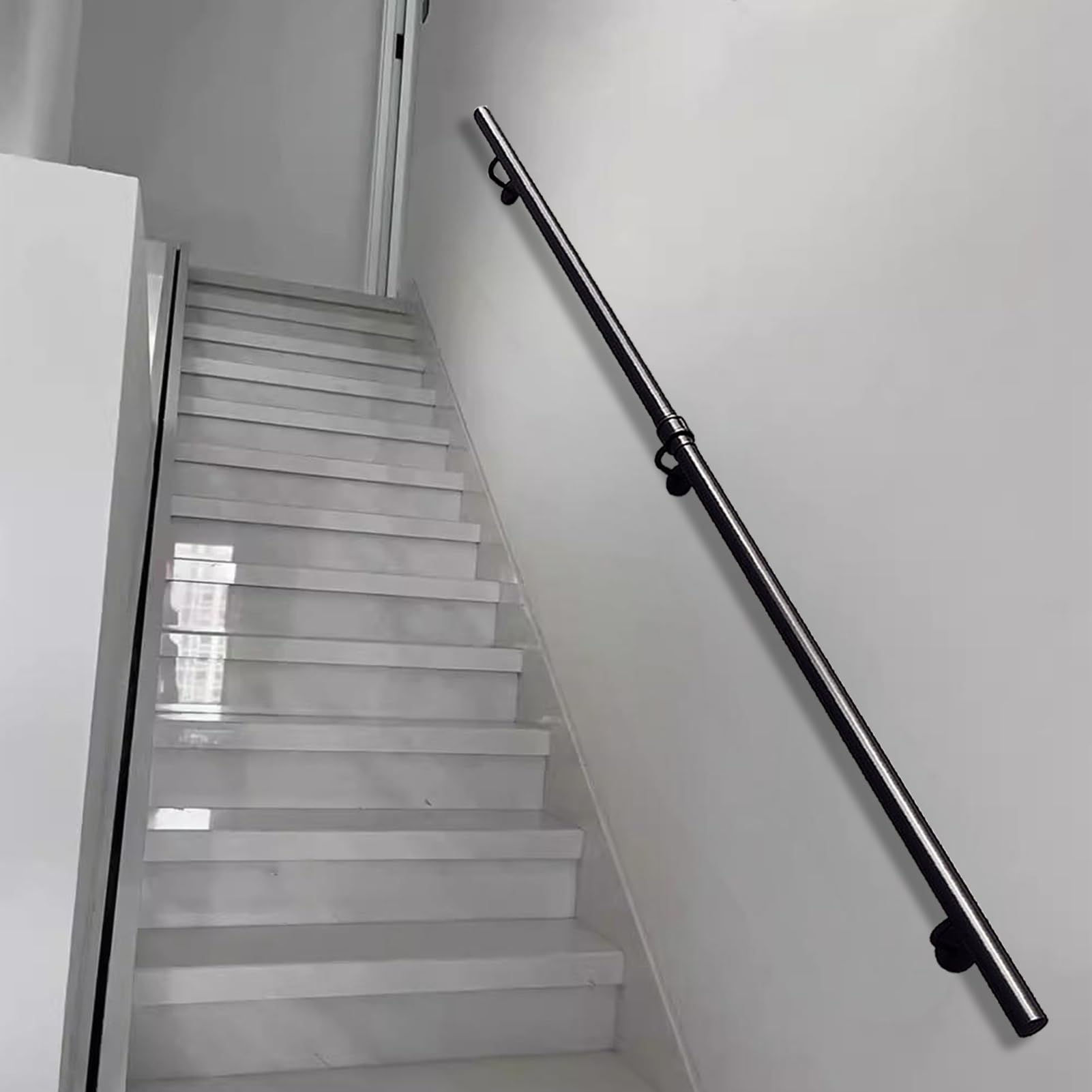 Fkxsxaz Black Modern Stairs Banister Handrail, 1M 1.8M 2.4M 3M 6Cm Non Slip Stairway Railings Support Rod, Wall Mount Hand Railing Stair Grab Bar Kit, Metal Wrought Rail(13Ft/390Cm)
