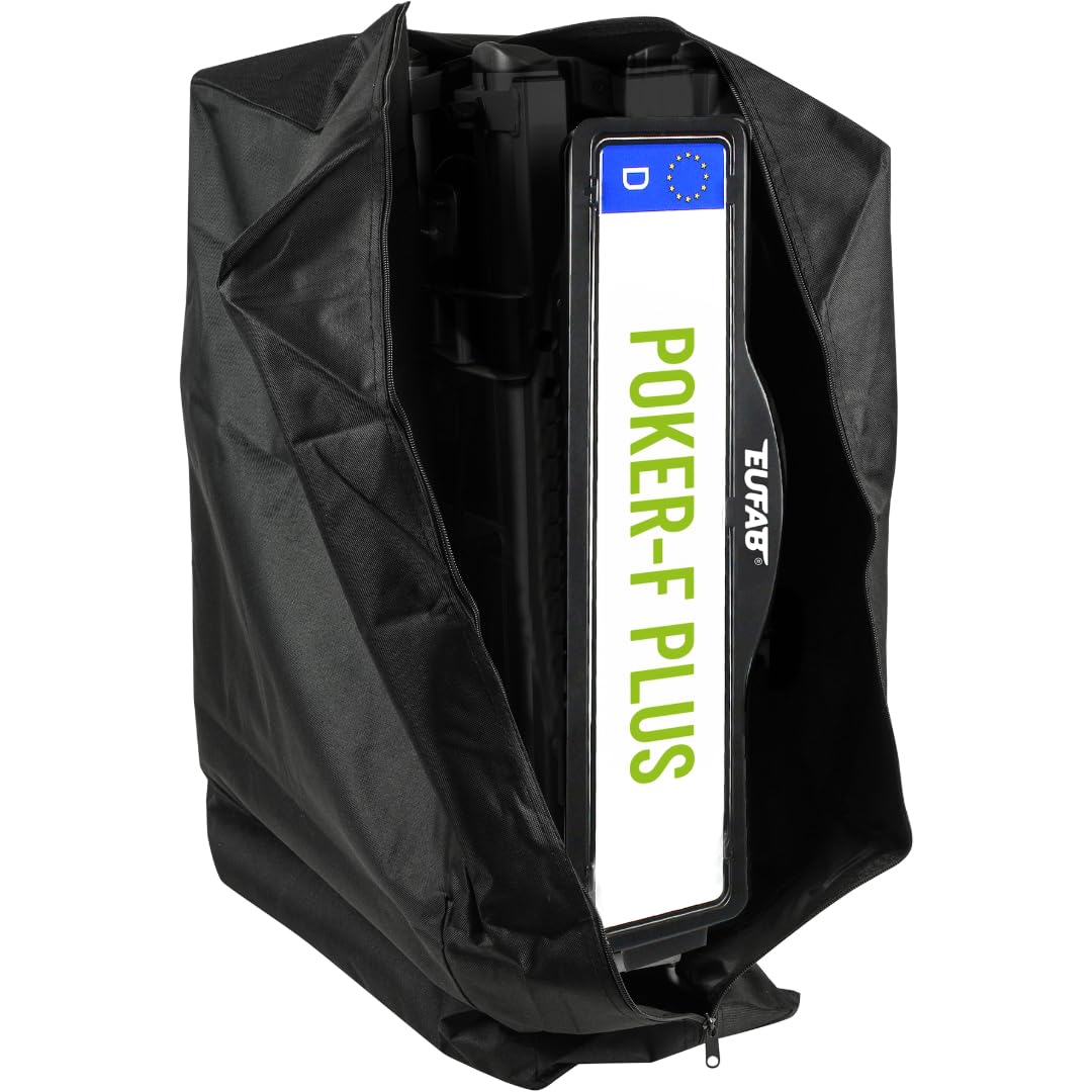 EUFAB 12012LASON - Portabici Poker-F Plus, con supporto per telaio chiudibile, adatto per e-bike, completamente premontato, per 2 biciclette, per gancio di traino, nero