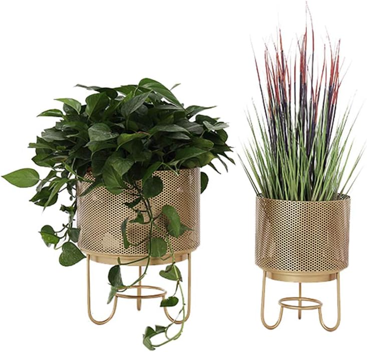 Iron Metal Flower Pot Stand Indoor Balcony Decoration Display Shelf Outdoor Garden Patio Plant Rack Bonsai Floor-Stand Home Decor-Gold(S)
