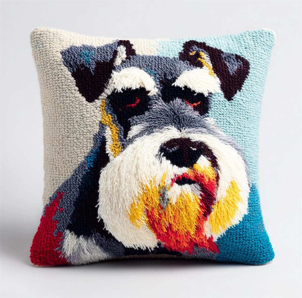 FWRTYCB DIY Latch Pillow Case Kits Schnauzers Crochet Cushion Cover