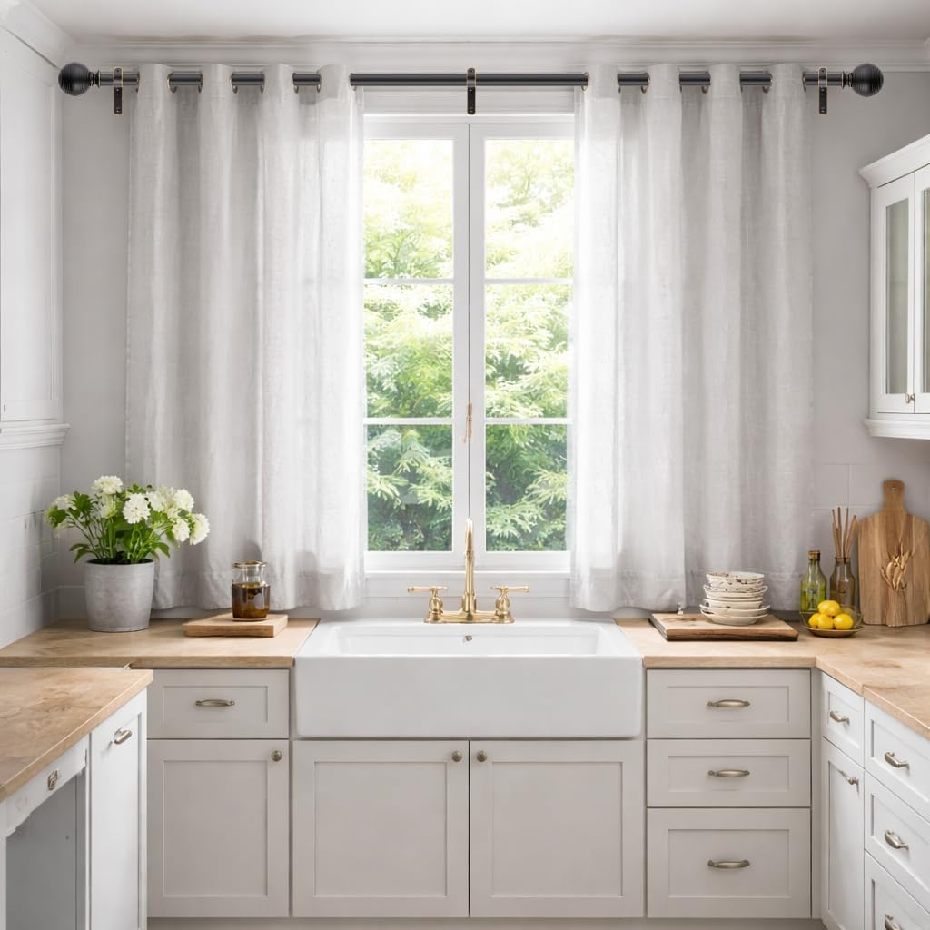 Black Curtain Rods for Windows 18 to 144 inch, 1 Inch Adjustable Curtain Rod, Heavy Duty Window Curtains Rod for Bedroom Living Room, Modern Decorative Drapery Rods Orb Finials