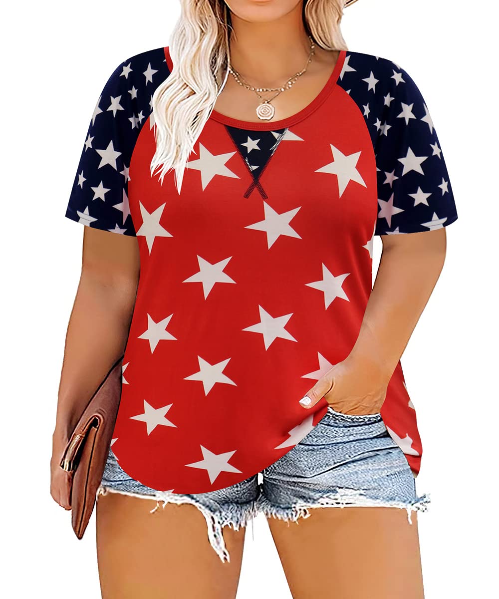 CARCOS Plus Size Tops for Women Short Sleeve Shirt Summer Star/Leopard/Tie Dye/Flower Crewneck Pullover Tunic XL-5XL