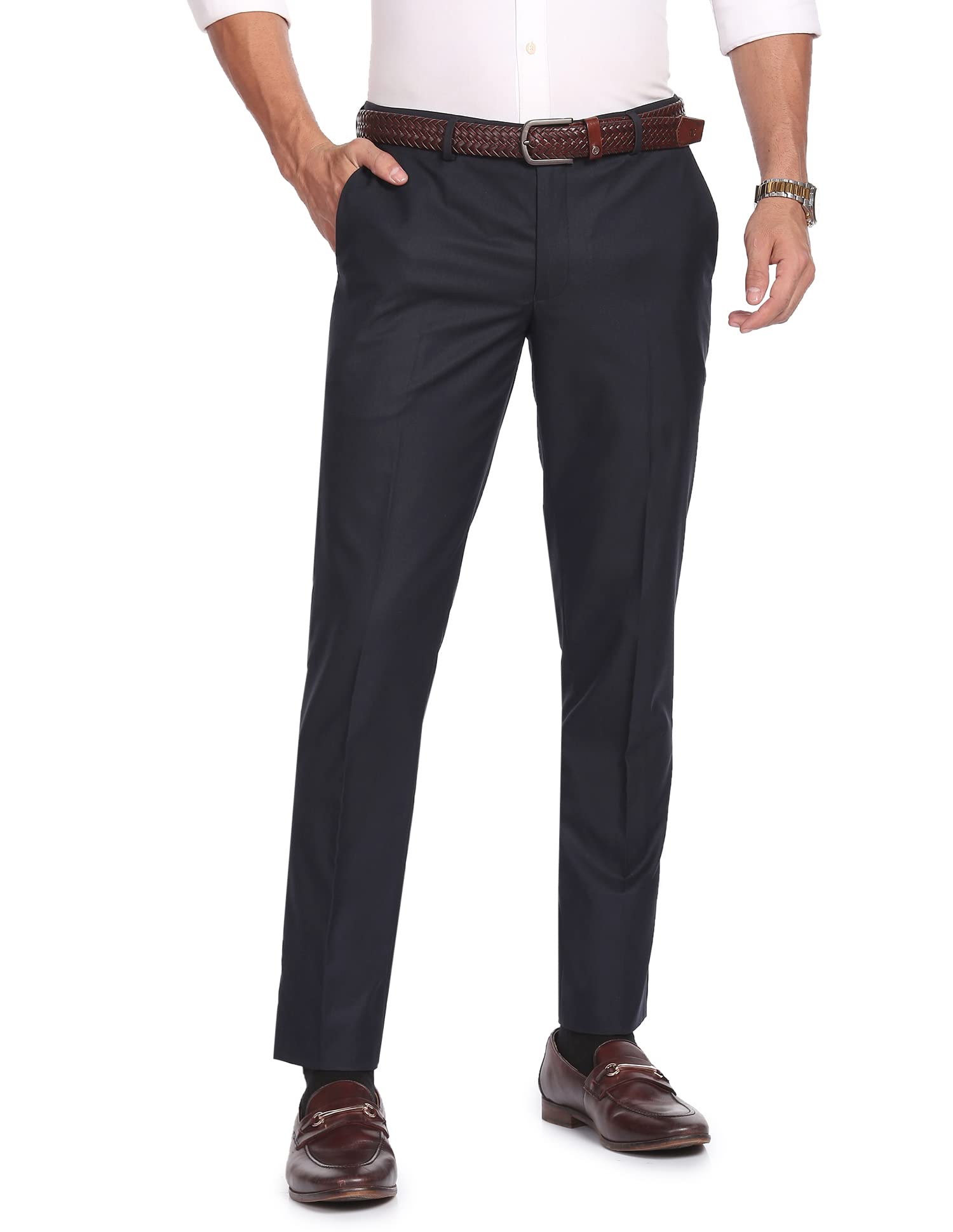Smart Waist Solid Formal Trousers(Navy-image-14