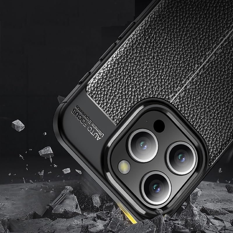 Coque iPhone 15 Pro en cuir noir et texture carbone antichoc - 3