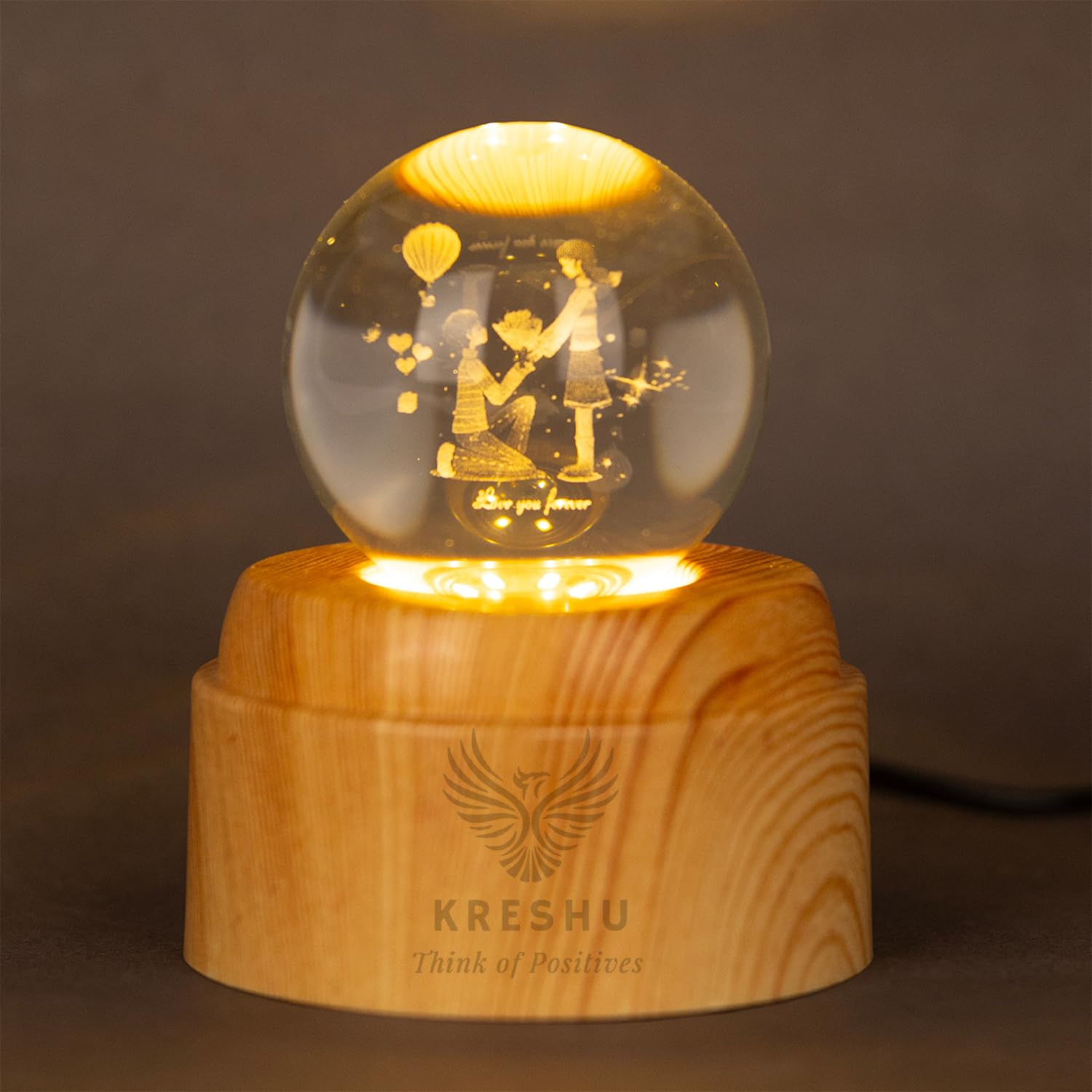 KRESHU 3D Crystal Rotating Night Light - LED Gift -2
